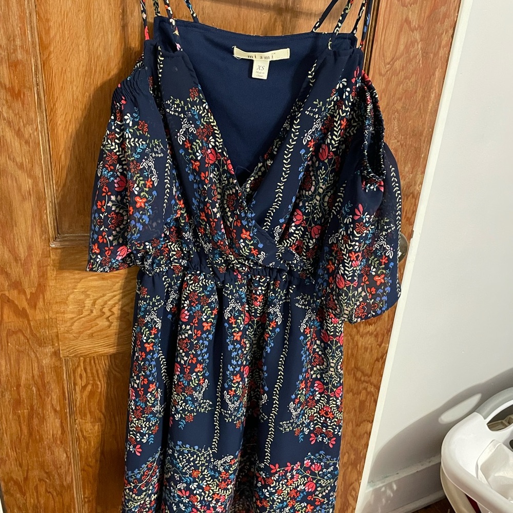 Navy floral off the shoulder dress